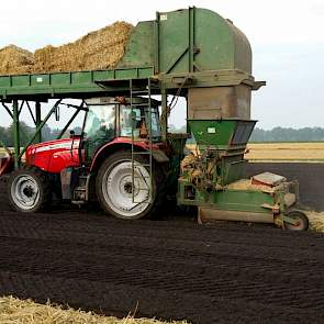 Direct na het planten wordt een strodek aangebracht. Het strodek van ongeveer 7,5 ton stro per hectare heeft meerdere doelen.