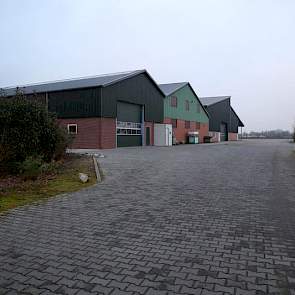 In de middelste schuur (gebouwd in 1995) staat de sorteerinstallatie, in beide andere schuren worden de aardappelen opgeslagen. ‘Zo hebben we geen lange lijnen voor de heftruck, dat scheelt weer.’ De beide schuren aan weerszijden zijn in 2010 gebouwd.