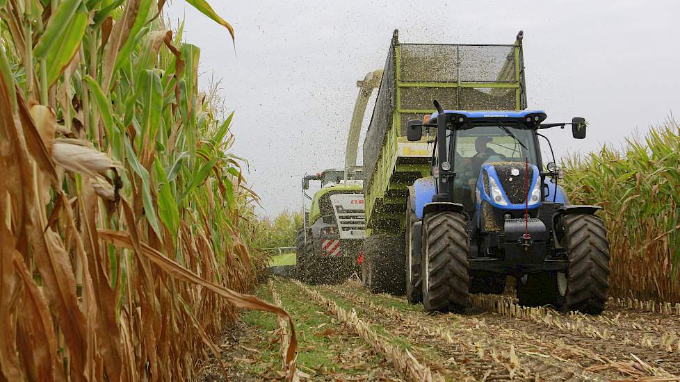 Gertjan Brandenbarg bestuurt de New Holland met kipper.